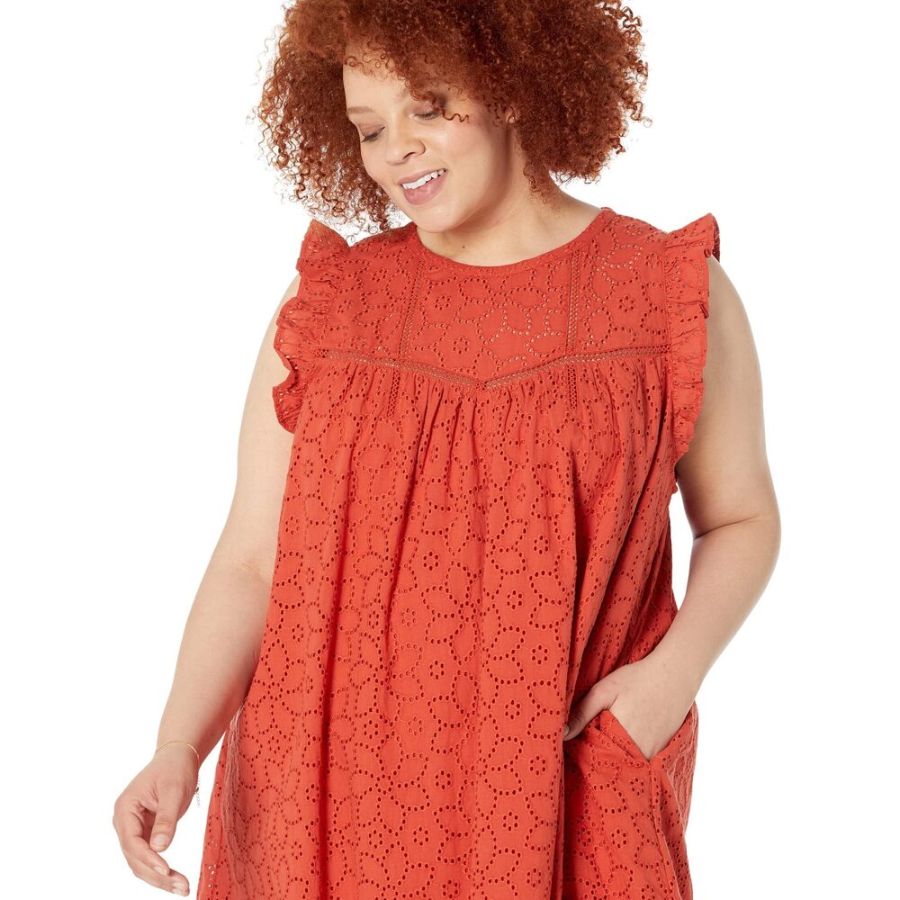 Madewell Plus Eyelet Ruffle-Sleeve Mini Dress Fresh Chili 3X - Picture 3 of 3